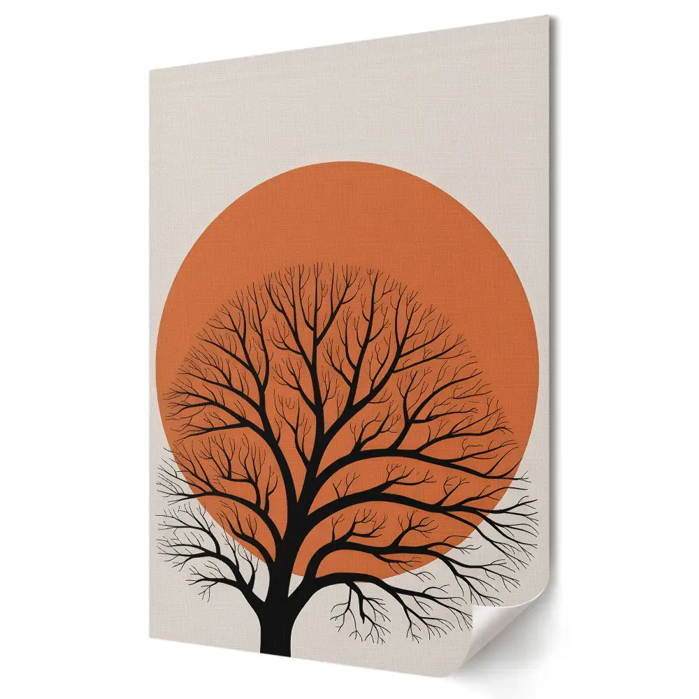 Poster decorativ Tufiș negru în soare portocaliu