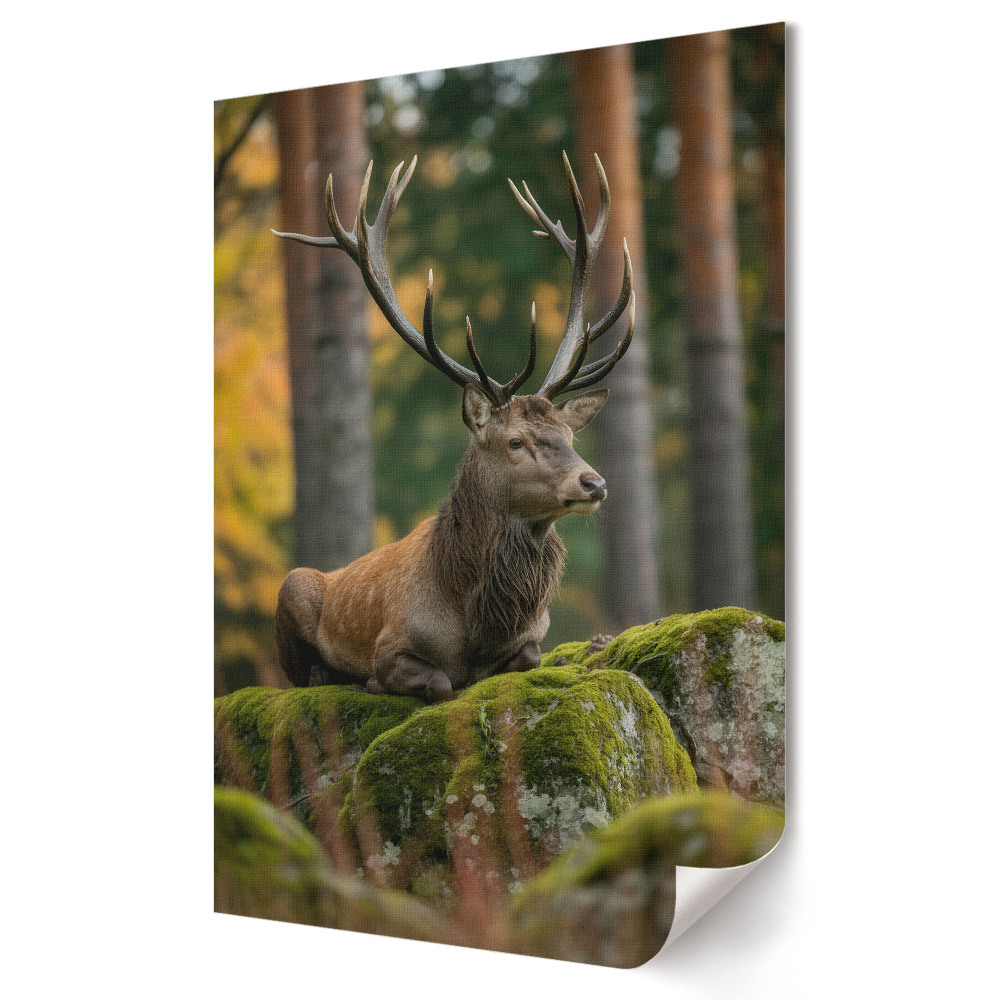 Grafică murală pe pânză Un cerb mare într-un cadru forestier