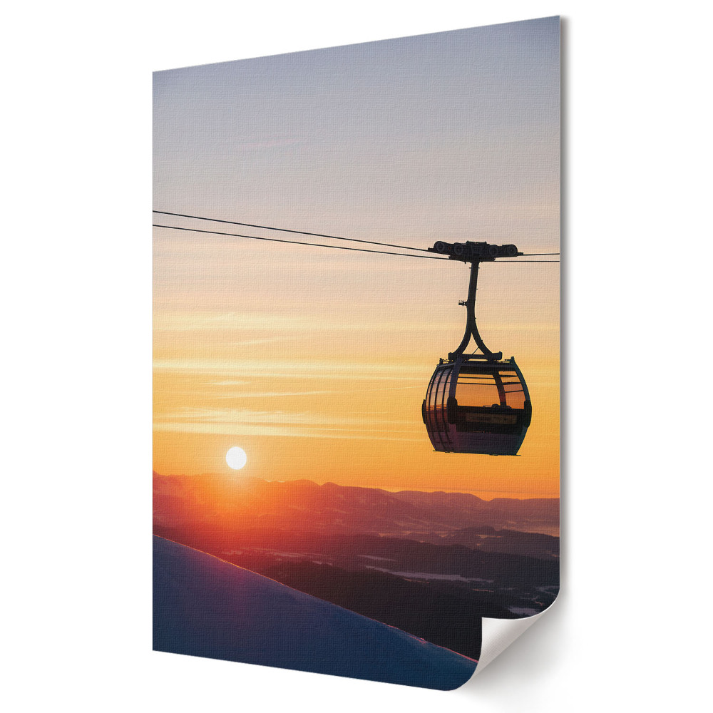 Poster decorativ Apus de soare peste telecabină montană