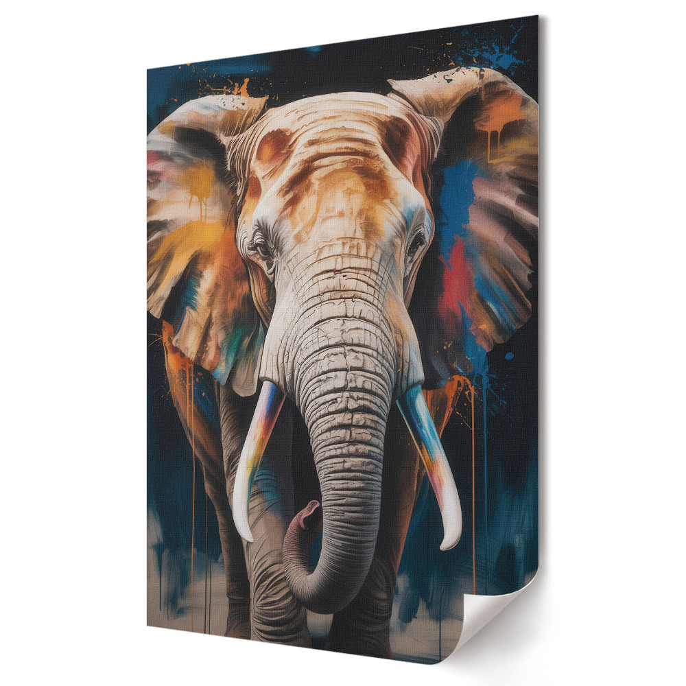 Grafică murală pe pânză Un portret colorat al unui elefant maiestuos