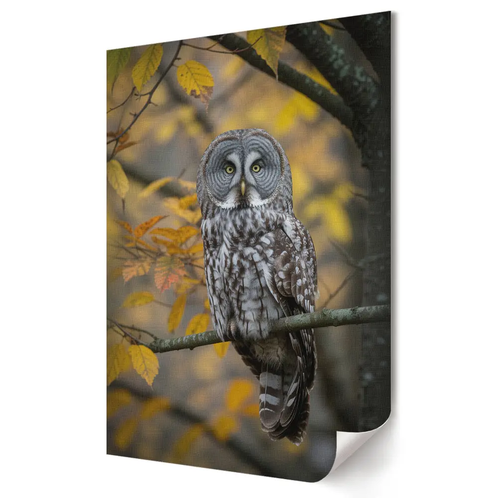 Poster decorativ cu bufniță în peisaj de pădure de toamnă