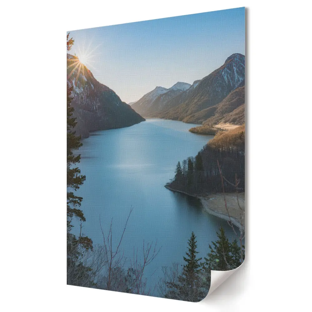 Tablou canvas cu peisaj de lac montan în zori
