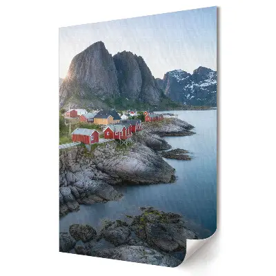 Poster decorativ cu căsuțe pitorești pe fiordul norvegian