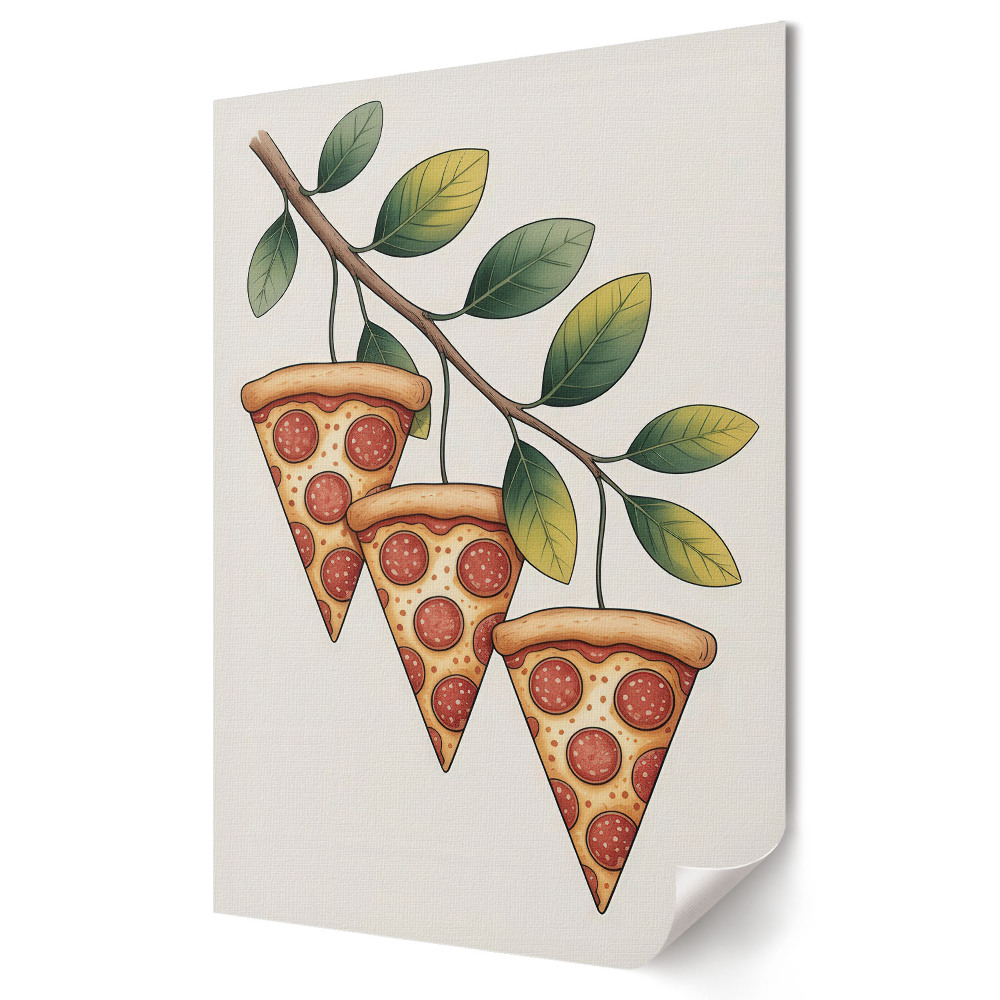 Grafică murală pe pânză Pizza pe o ramură a unui copac vesel