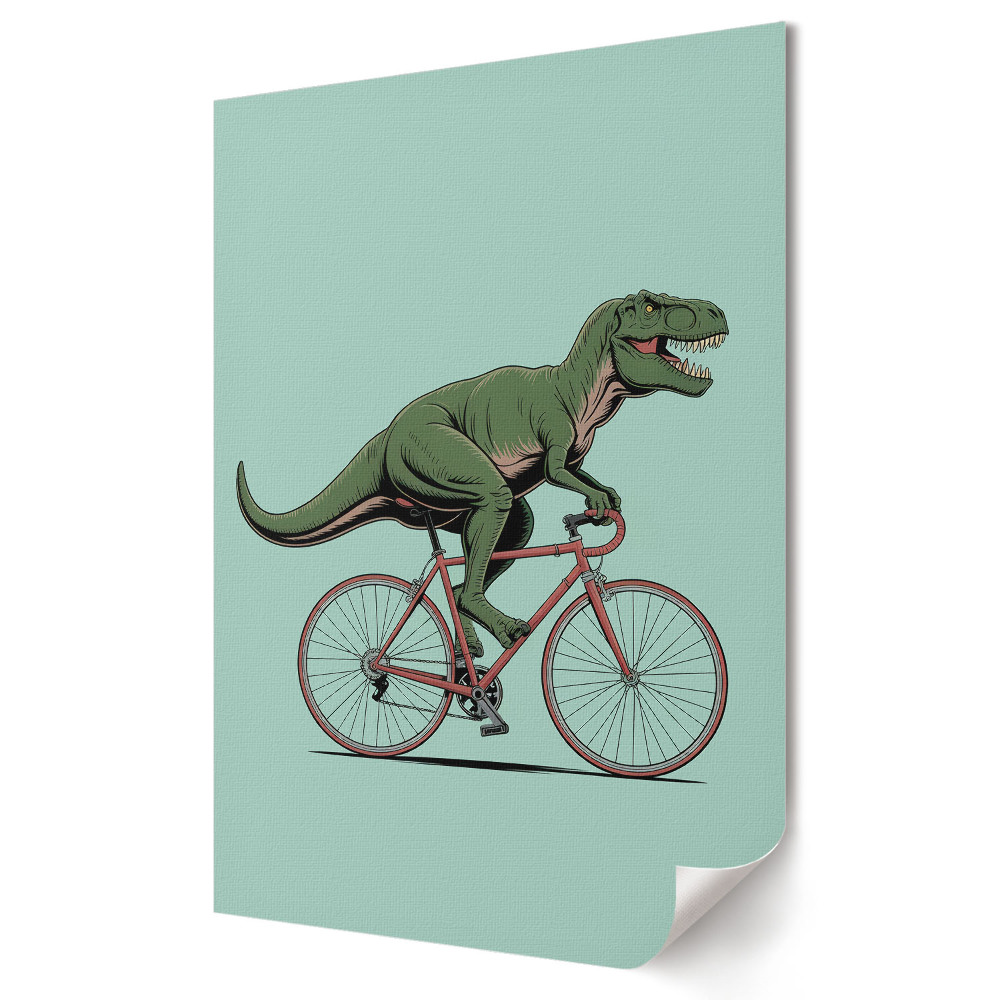 Poster de perete Dinozaur pe o bicicletă în acțiune