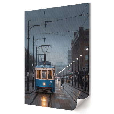 Grafică murală pe pânză Tramvai de iarnă în peisajul urban