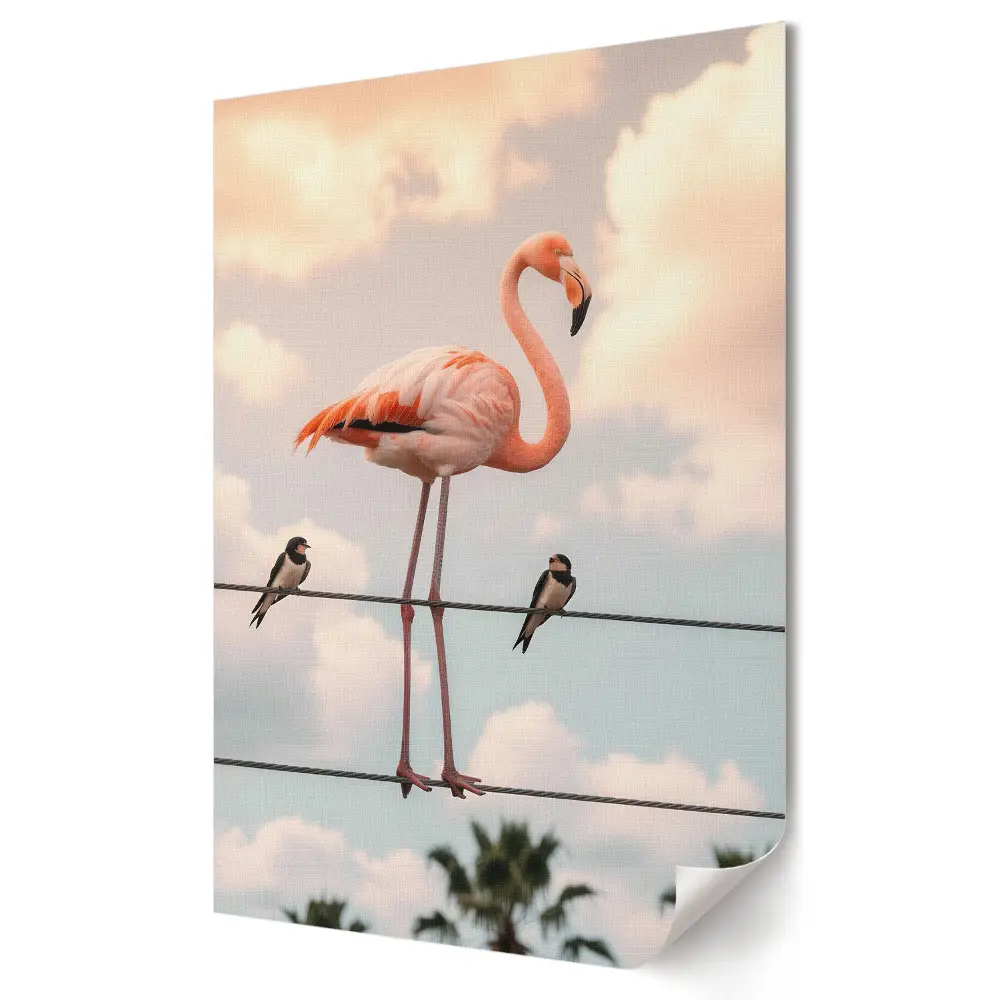 Poster decorativ cu flamingo pe un cer pastelat