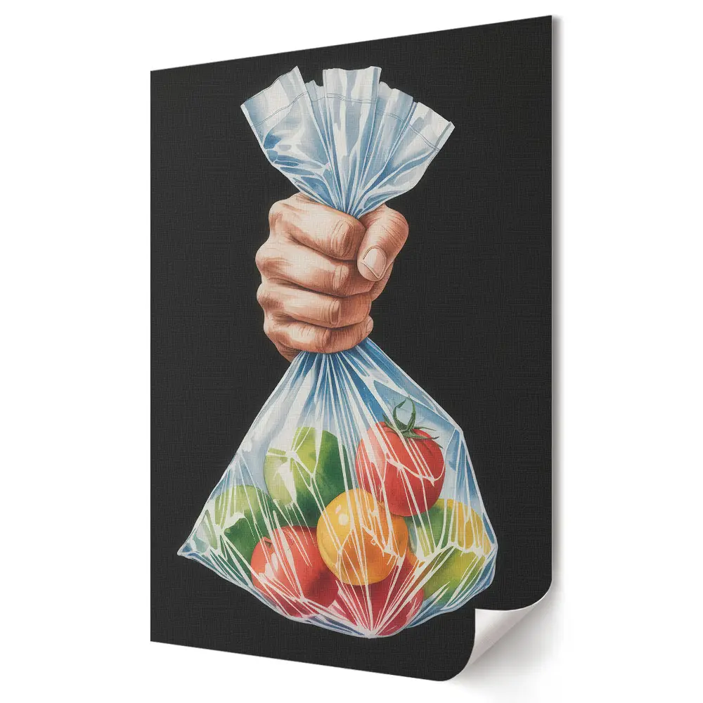 Poster decorativ cu fructe proaspete într-o pungă transparentă