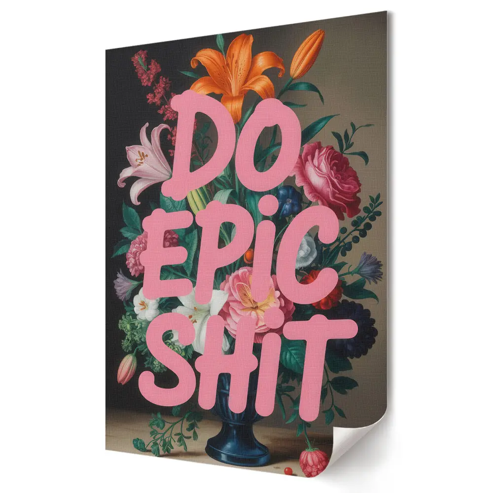 Tablou canvas cu imprimeu floral și mesaj motivațional