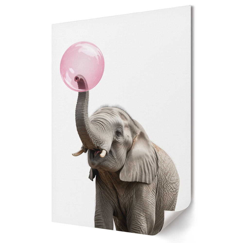 Grafică murală pe pânză Elefant cu o bulă de săpun roz
