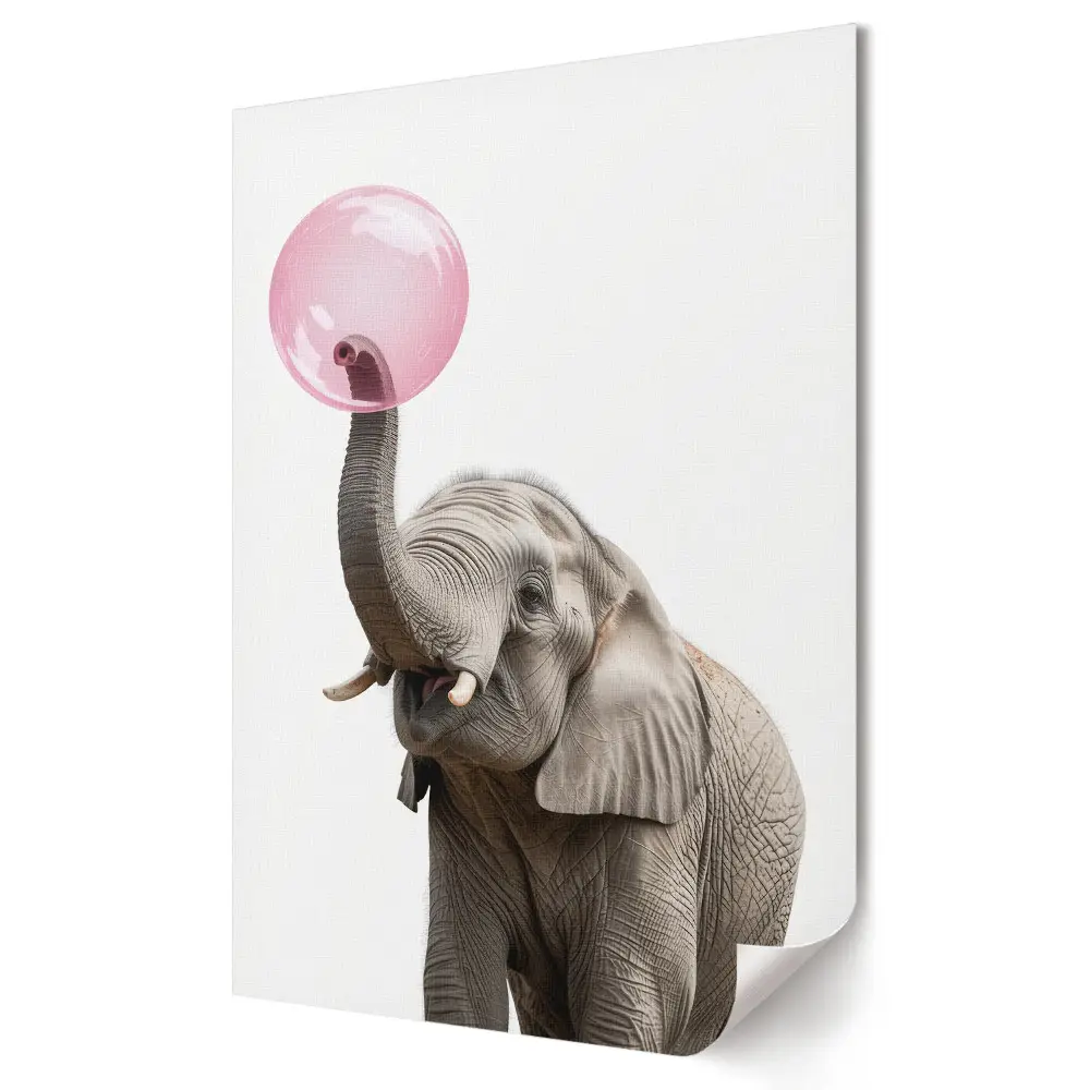 Tablou canvas cu elefant și bulă de săpun roz