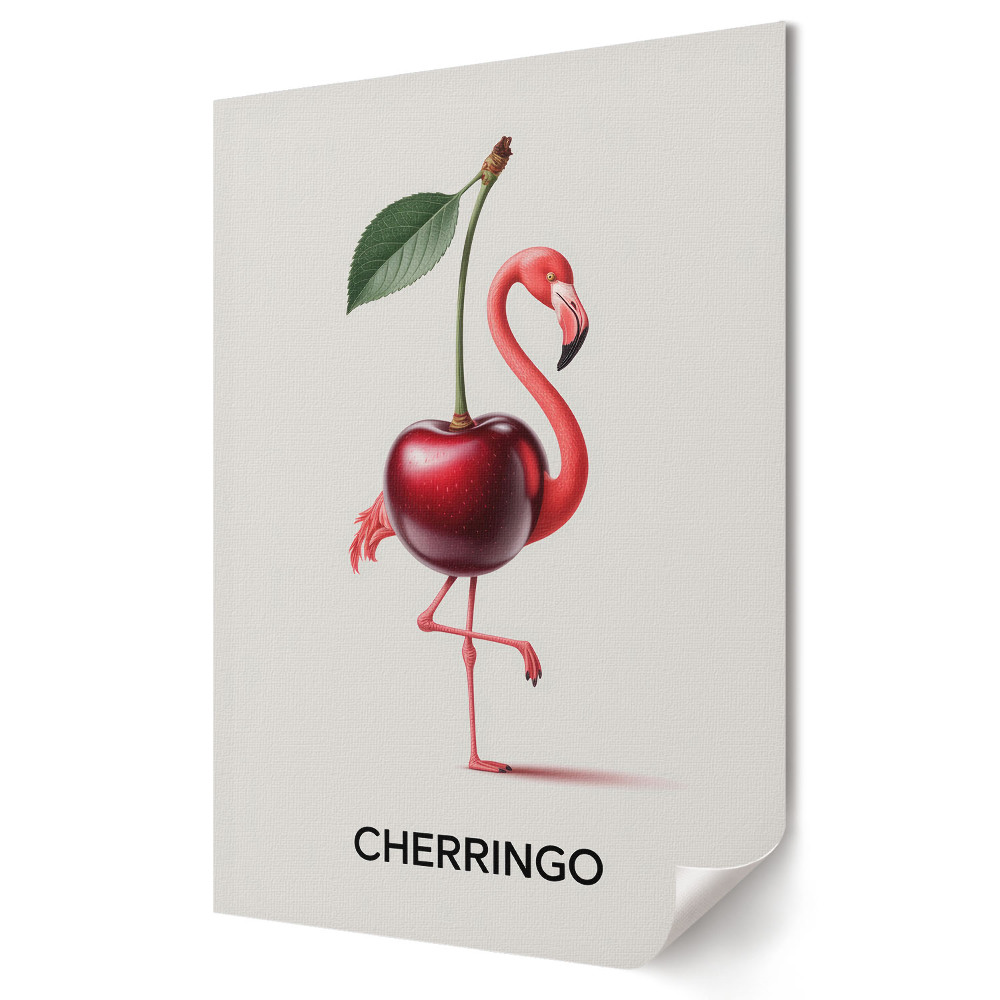 Poster de perete Flamingo cu o cireșă pe gât