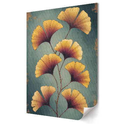 Poster decorativ Frunze aurii pe un fundal verde