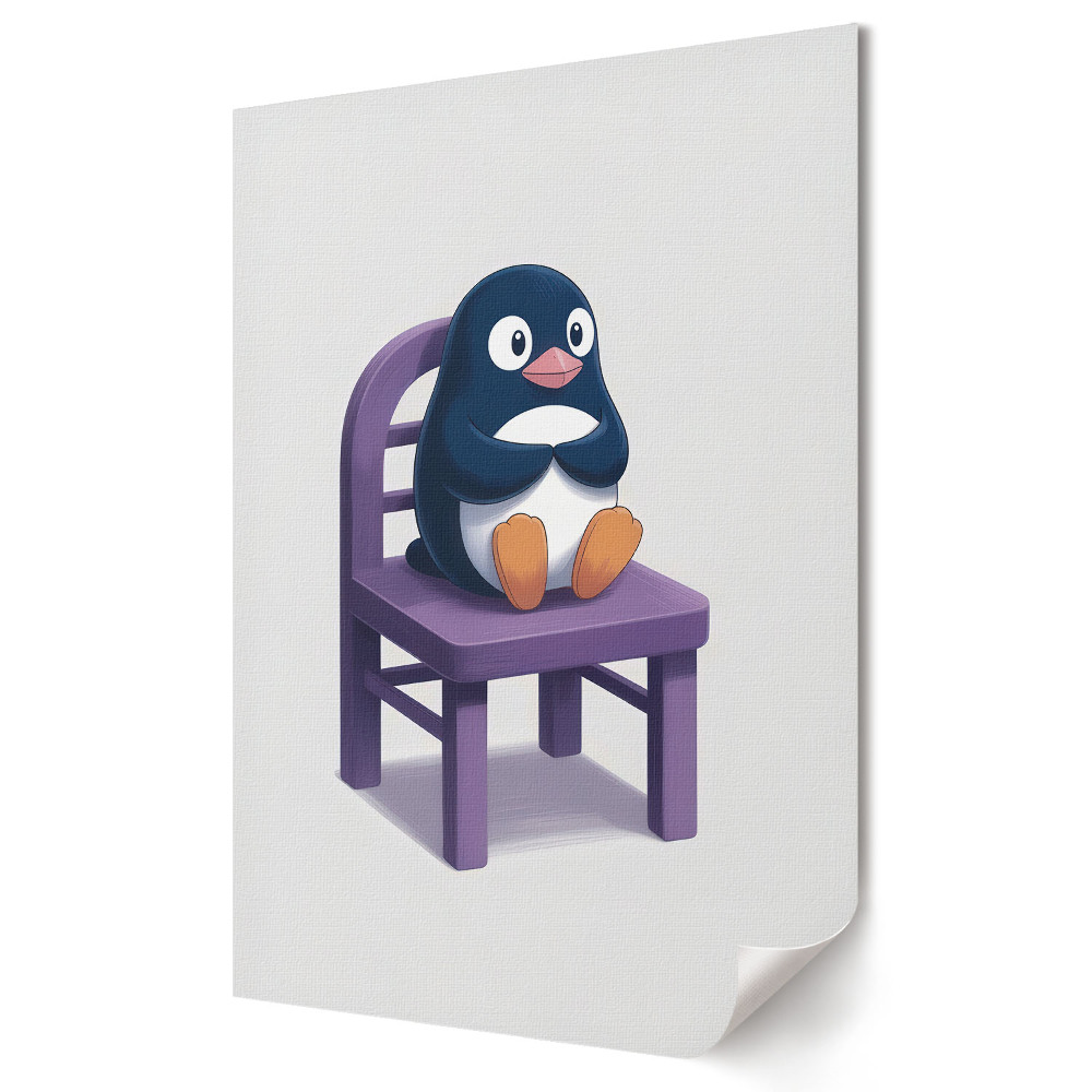 Poster de perete Un pinguin așezat pe un scaun violet