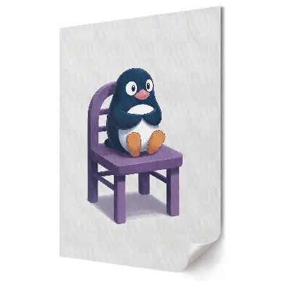 Poster de perete cu pinguin așezat pe un scaun violet