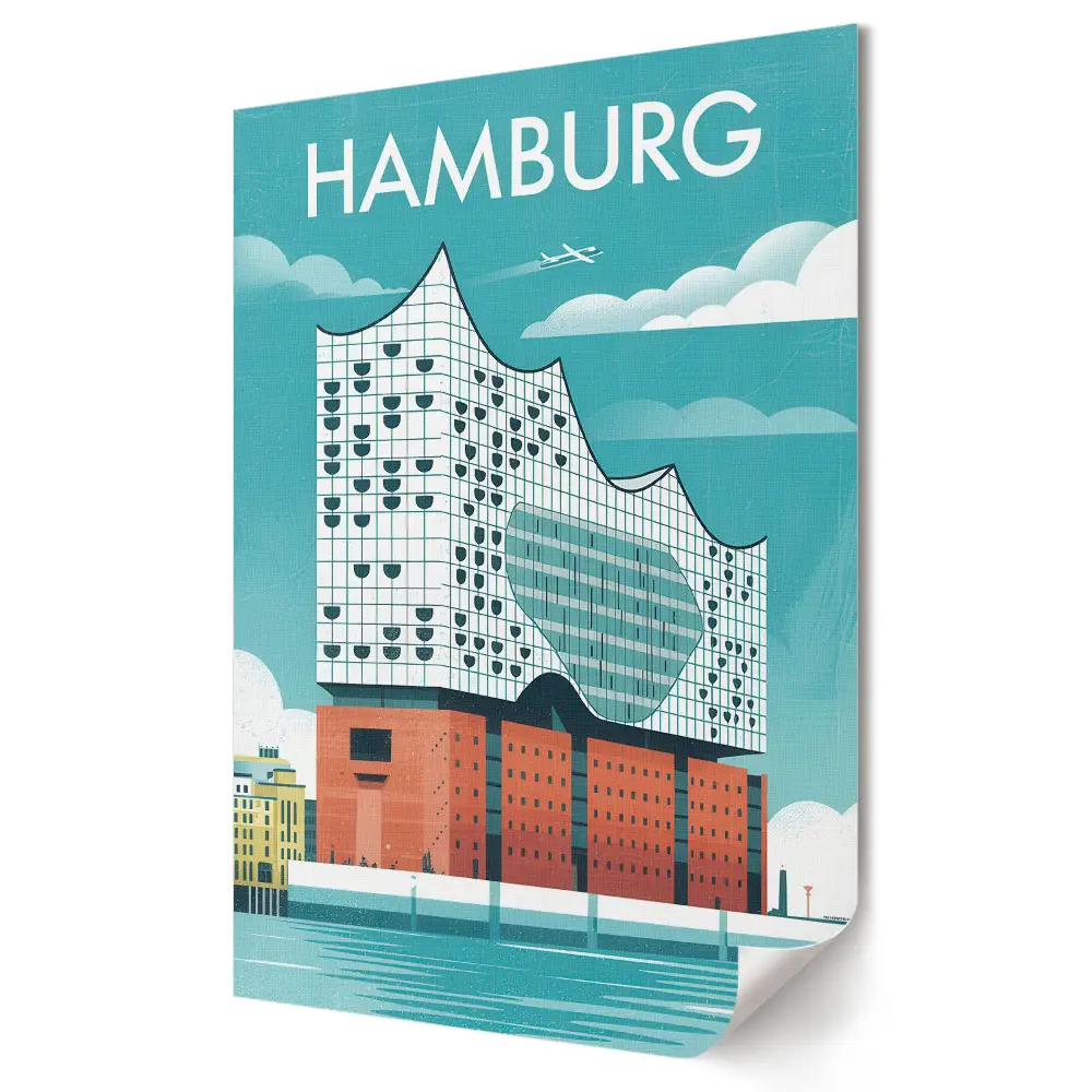 Poster de perete cu ilustrație reprezentând arhitectura modernă a orașului Hamburg
