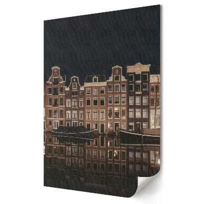 Poster decorativ Reflexia nocturnă a caselor de locuit din Amsterdam