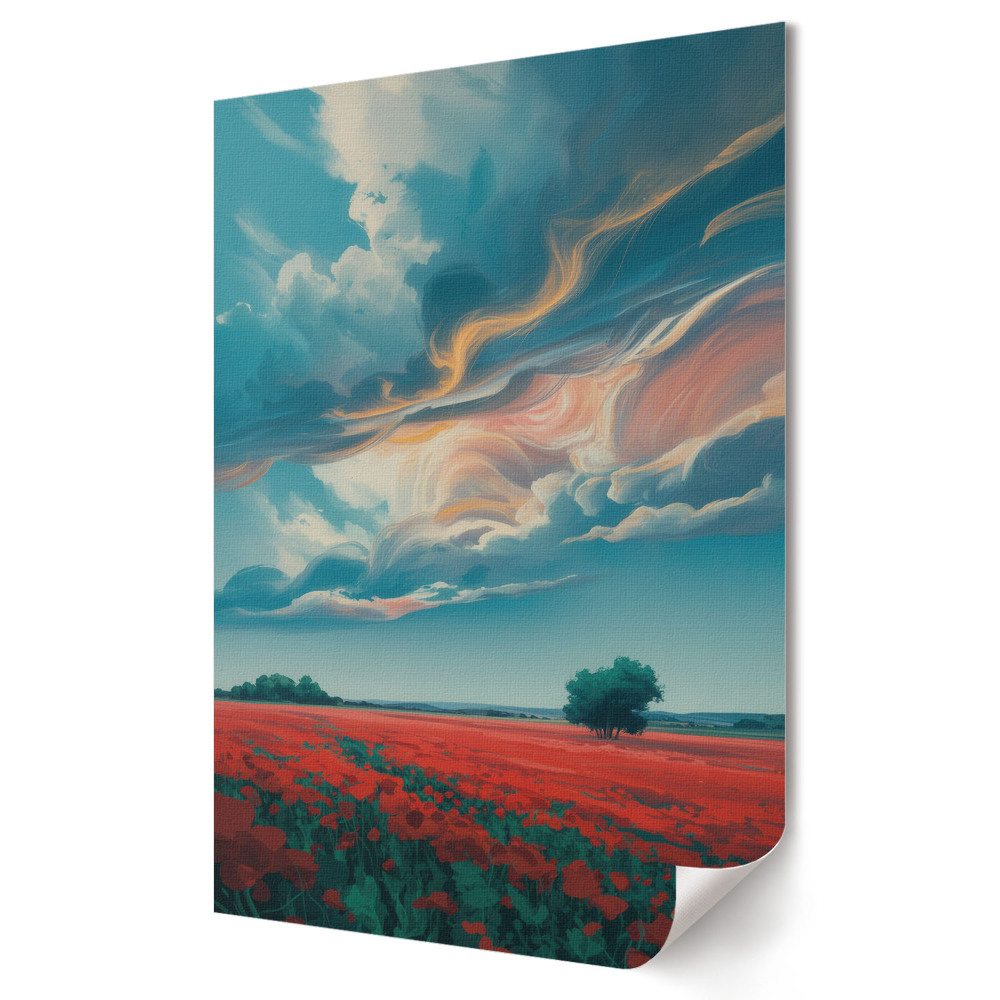 Grafică murală pe pânză Un peisaj floral sub un cer colorat