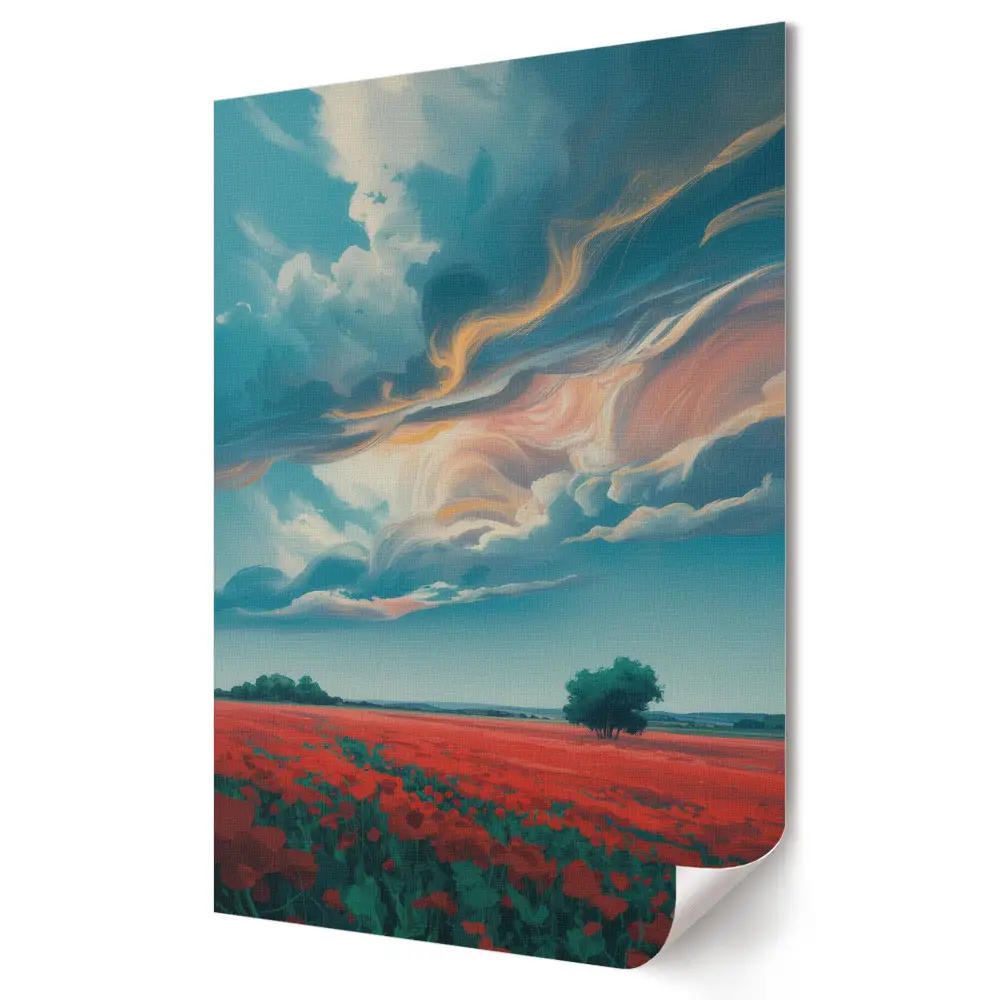 Tablou canvas cu peisaj floral sub cer colorat
