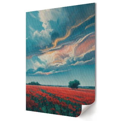 Grafică murală pe pânză Un peisaj floral sub un cer colorat
