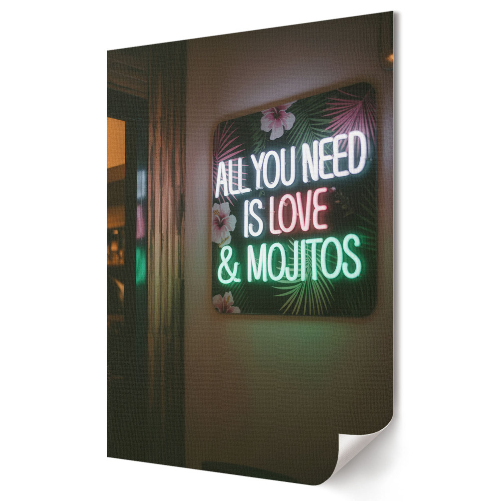 Grafică murală pe pânză Dragoste și mojito în lumină neon