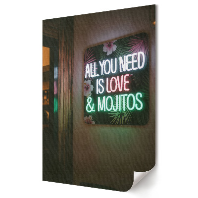 Grafică murală pe pânză Dragoste și mojito în lumină neon