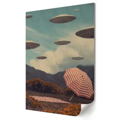 Poster decorativ cu OZN deasupra unui peisaj liniștit cu umbrelă