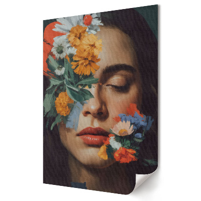 Grafică murală pe pânză Armonie florală pe chipul unei femei