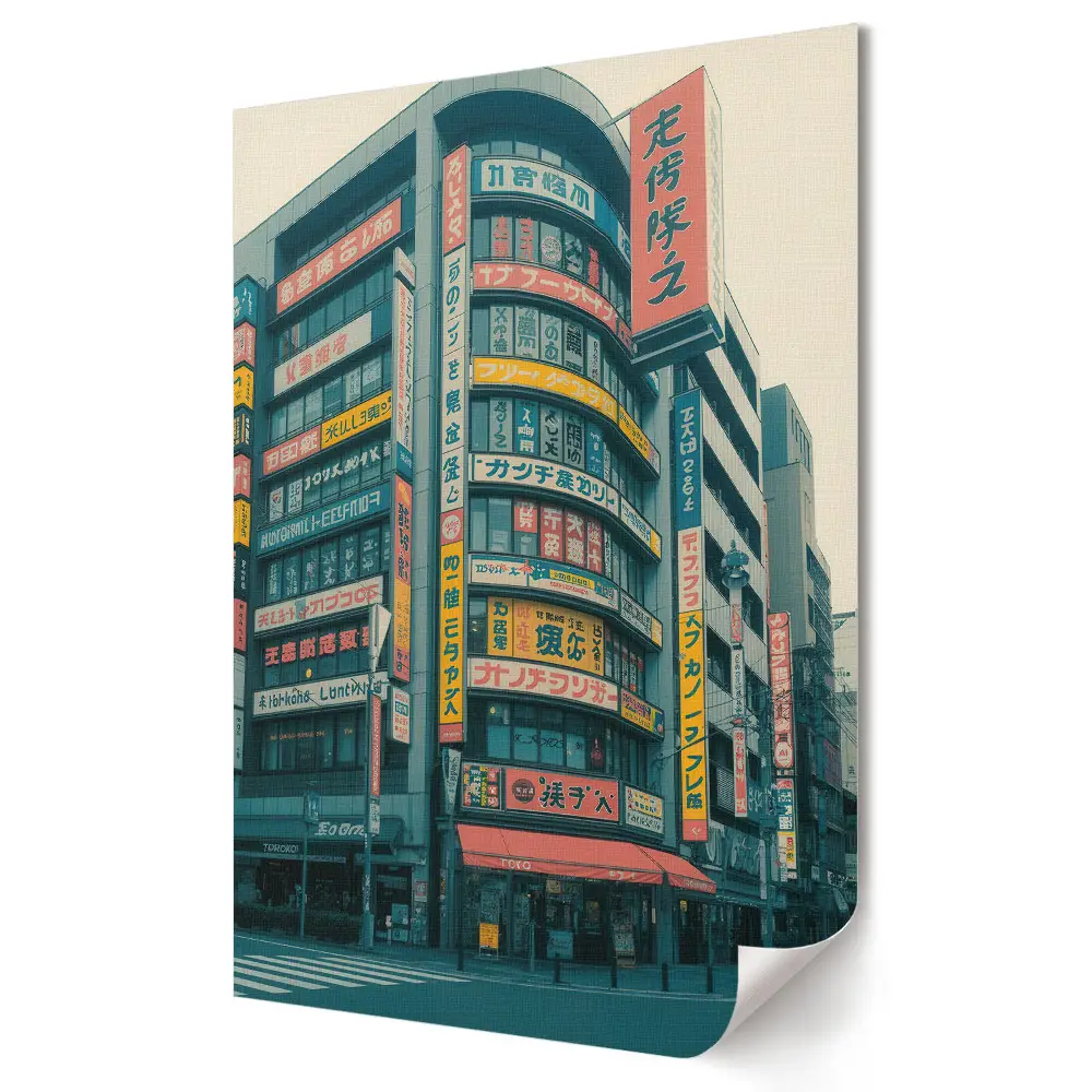 Poster de perete cu semne neon colorate în peisaj urban