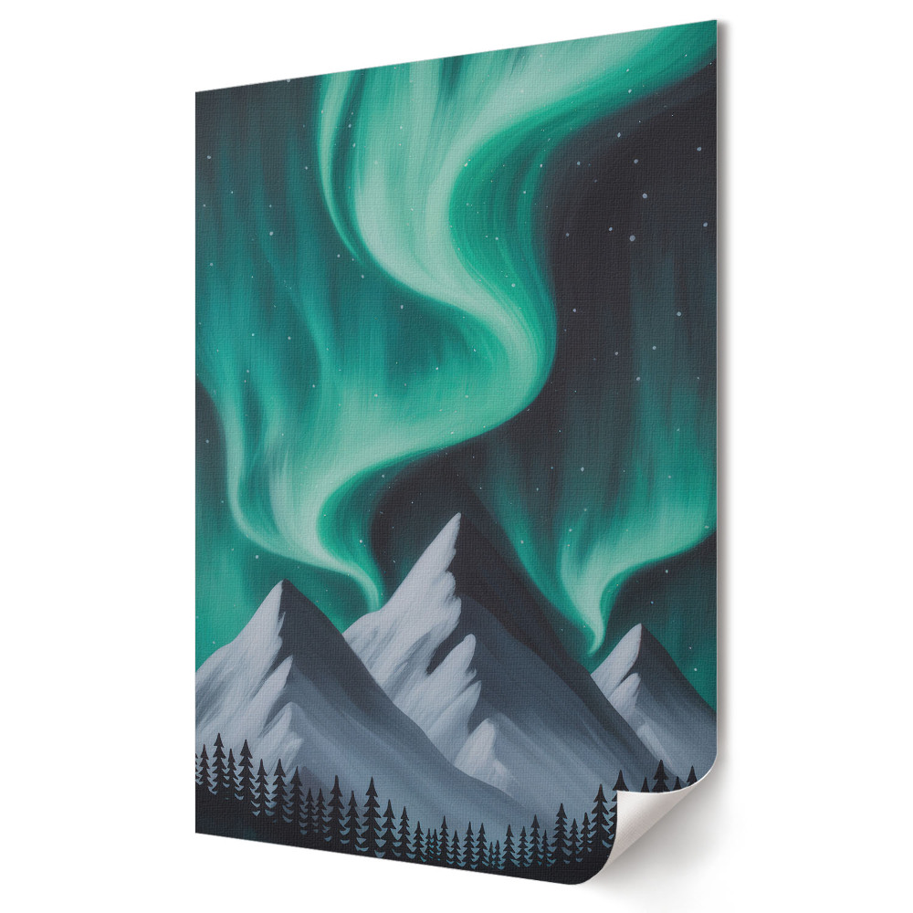 Poster de perete Peisaj de iarnă cu aurora boreală