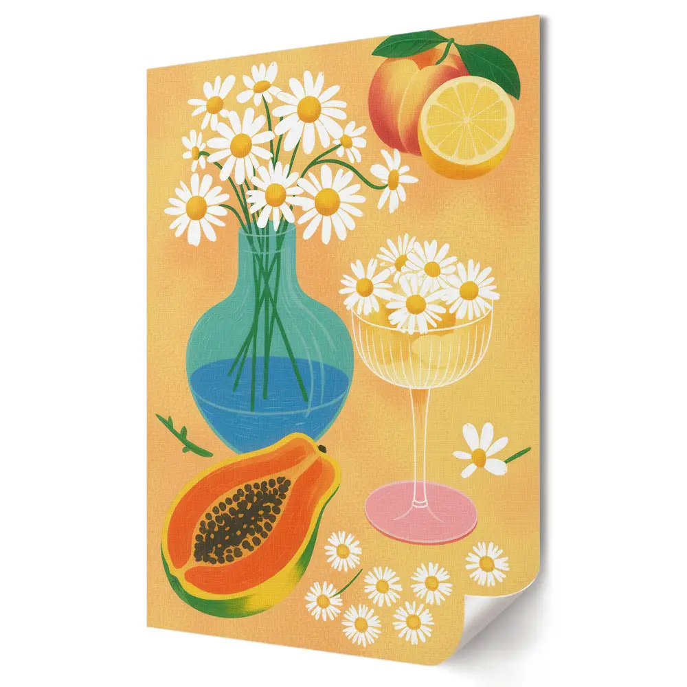 Poster decorativ cu flori și fructe în tonuri pastelate