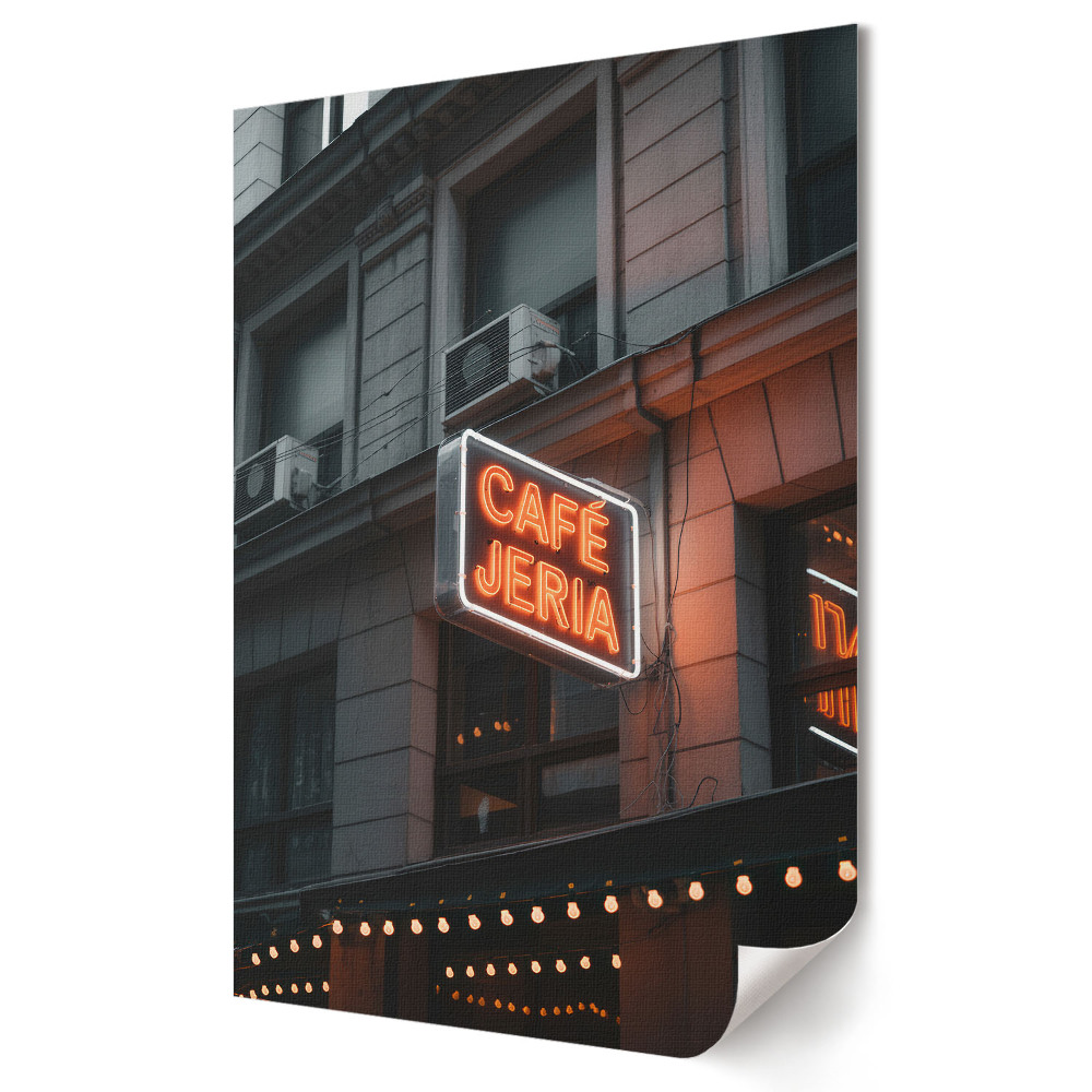 Poster decorativ Lumina de neon a unei cafenele de pe stradă