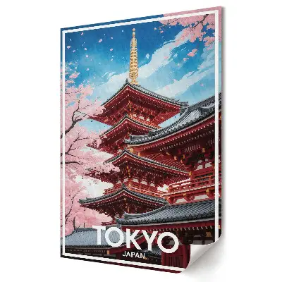 Poster decorativ cu arhitectura orașului Tokyo primăvara