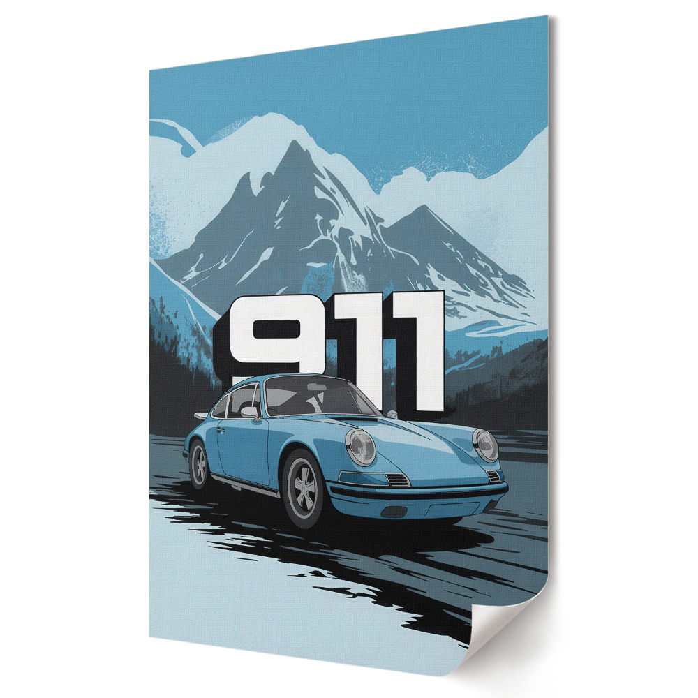 Grafică murală pe pânză Porsche 911 clasic în munți