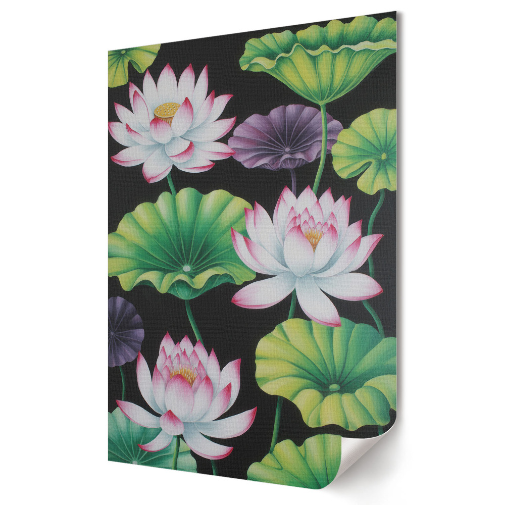 Poster de perete Flori de lotus pe fundal negru