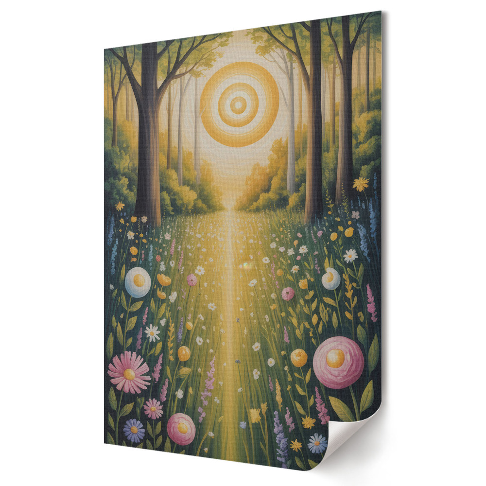 Poster decorativ O potecă aurie printre flori și copaci