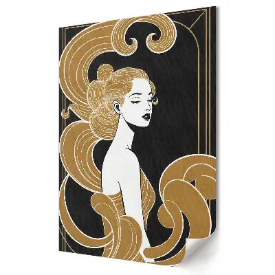 Tablou canvas cu grafică murală și linii aurii elegante