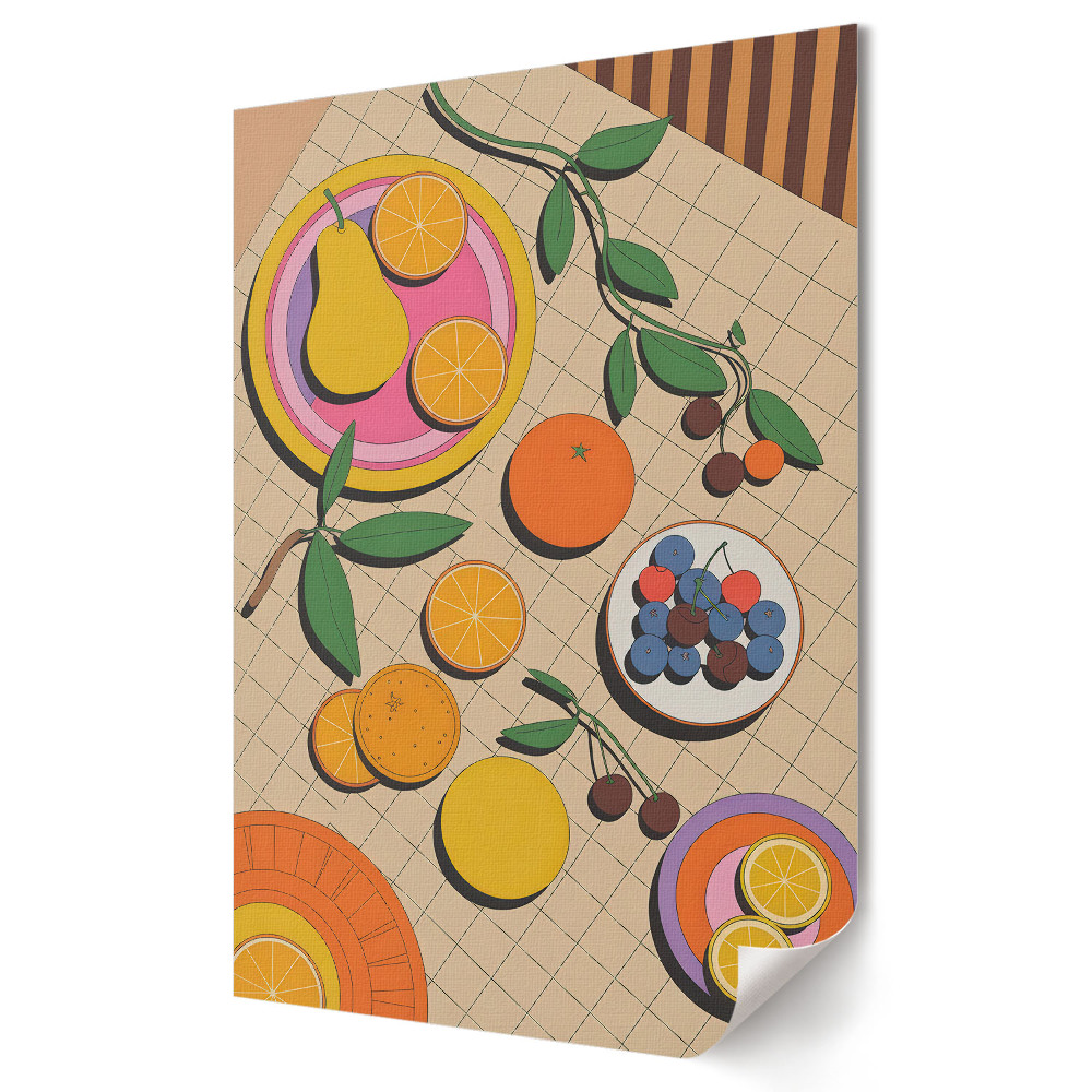 Grafică murală pe pânză Masă de fructe retro colorată