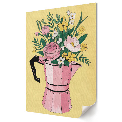 Grafică murală pe pânză Flori într-o cafetieră roz