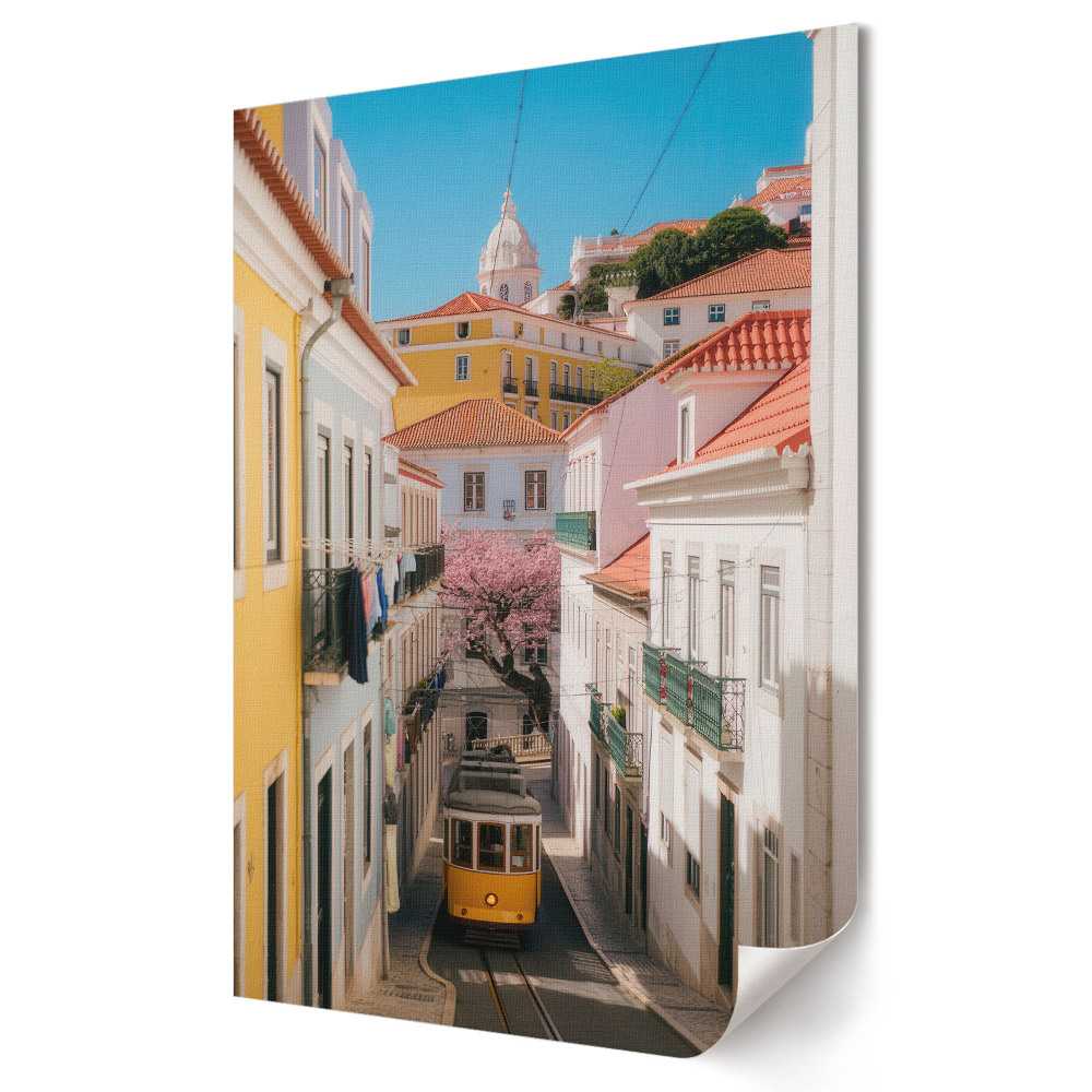Grafică murală pe pânză Străzile colorate ale Lisabonei cu tramvai