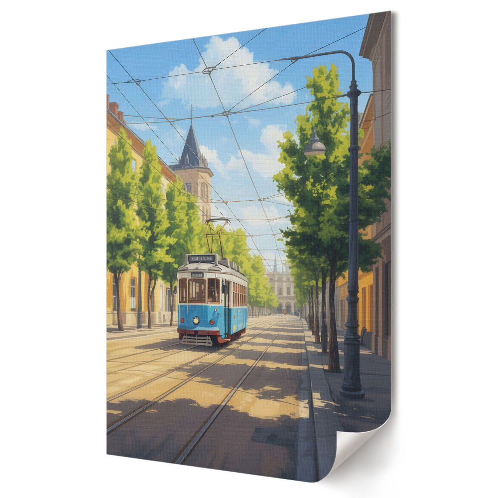 Grafică murală pe pânză Un tramvai fermecător în peisajul urban