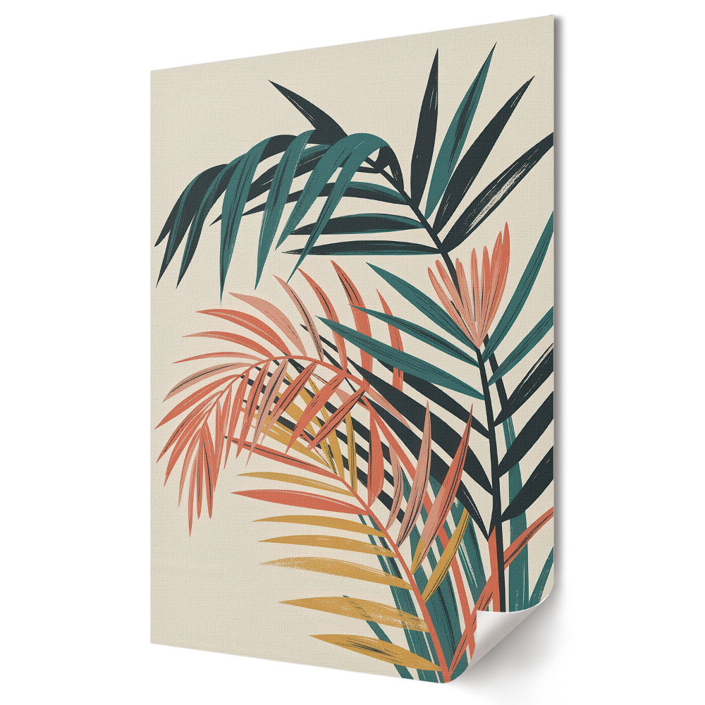 Grafică murală pe pânză Frunze tropicale în nuanțe pastelate