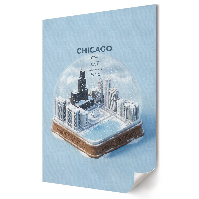 Grafică murală pe pânză Panorama de iarnă a orașului Chicago într-un glob de sticlă