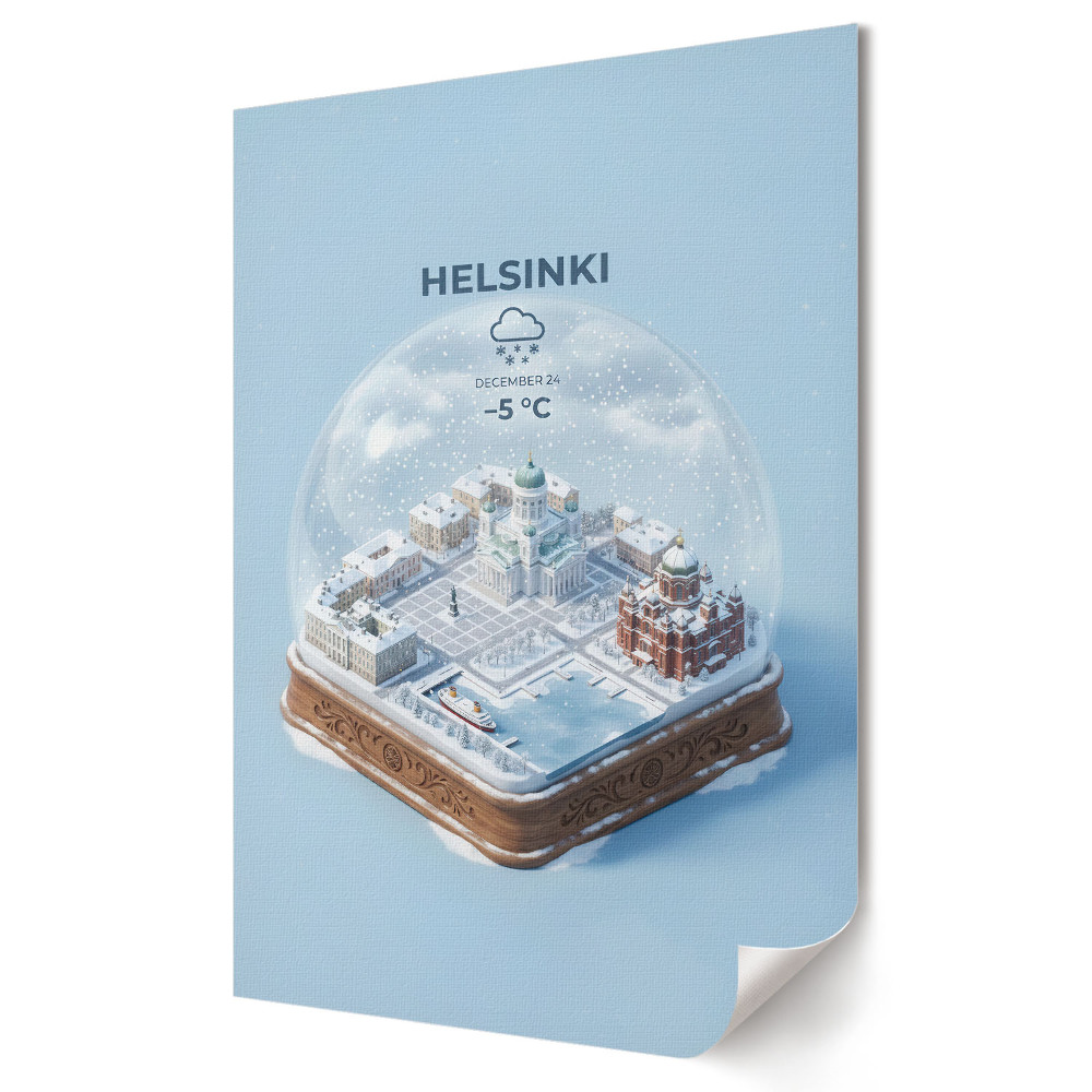 Poster decorativ Magia iernii din Helsinki într-un glob de sticlă