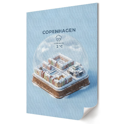 Grafică murală pe pânză Magia iernii din Copenhaga într-un glob de sticlă