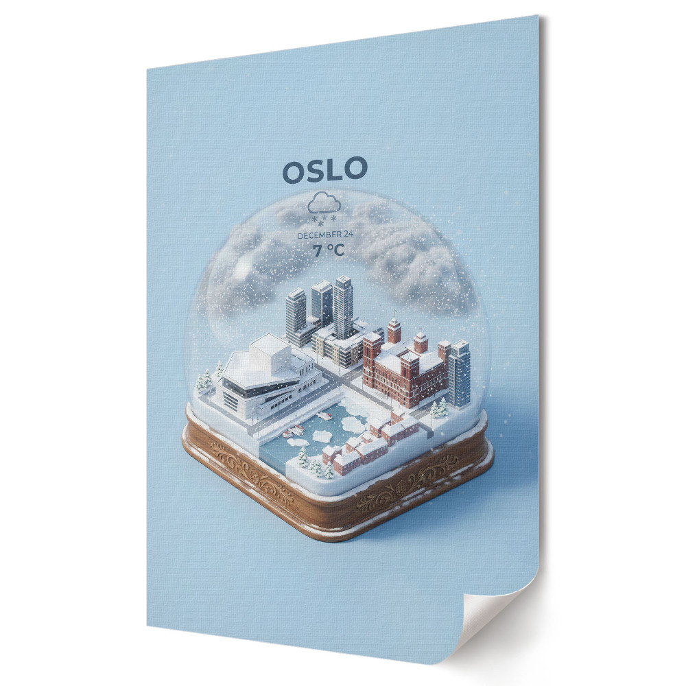 Poster decorativ Peisajul de iarnă al orașului Oslo într-un glob de zăpadă