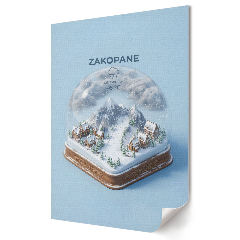 Grafică murală pe pânză Peisajul de iarnă din Zakopane, în sticlă