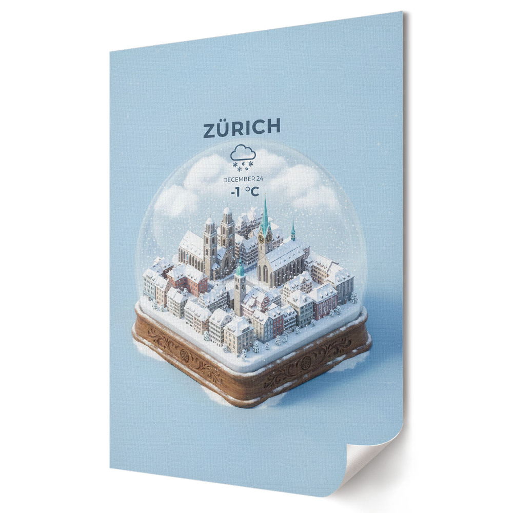 Poster de perete Peisajul de iarnă al orașului Zurich într-o sferă