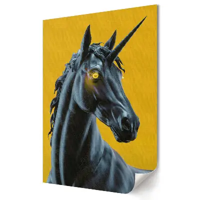 Tablou canvas cu unicorn negru pe fundal galben