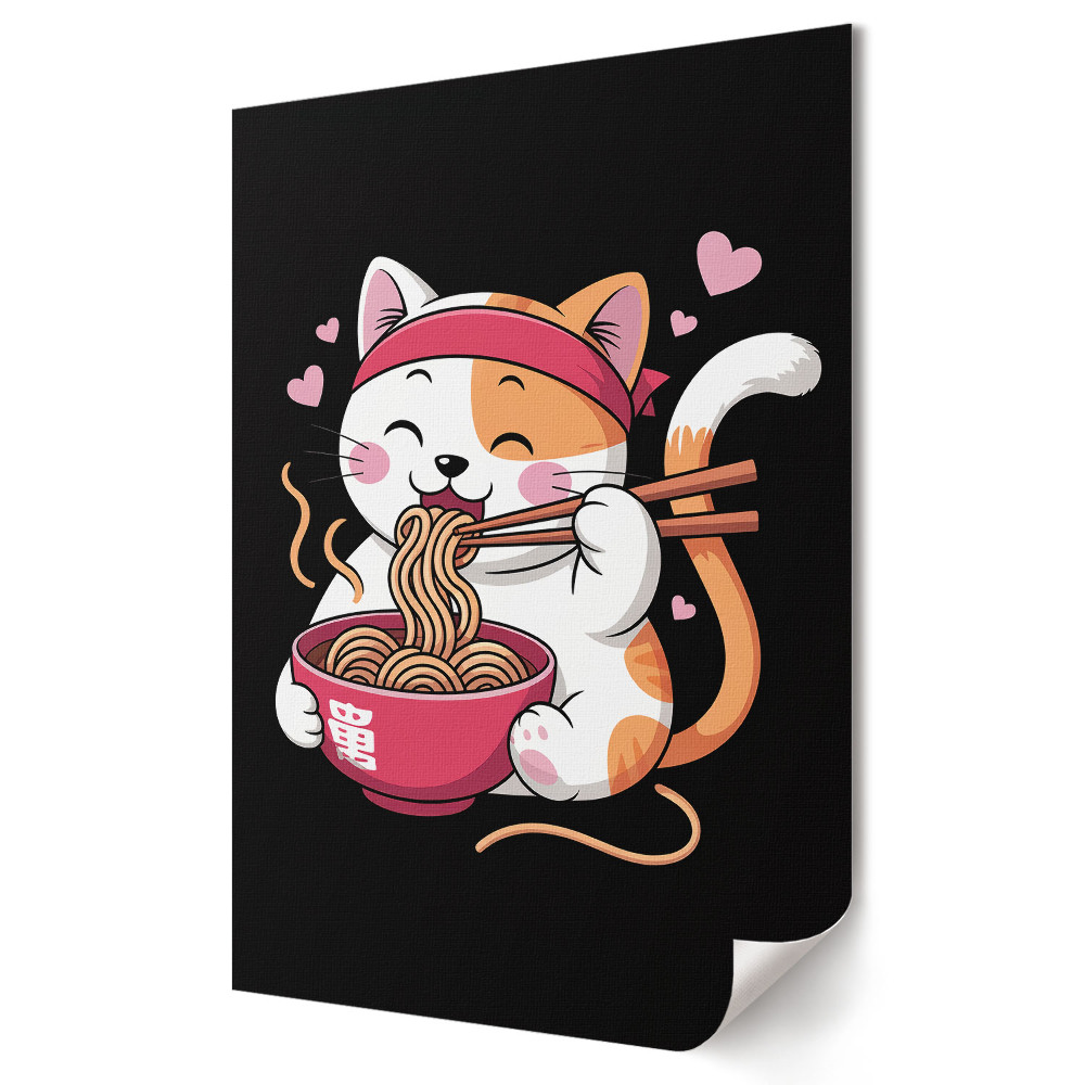 Poster decorativ O pisică fericită savurând ramen